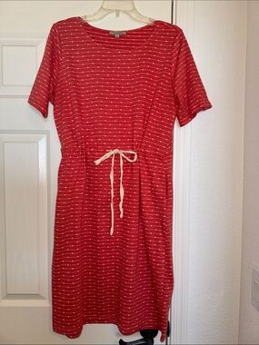 Polagram Rusty Red Striped Drawstring Midi Dress